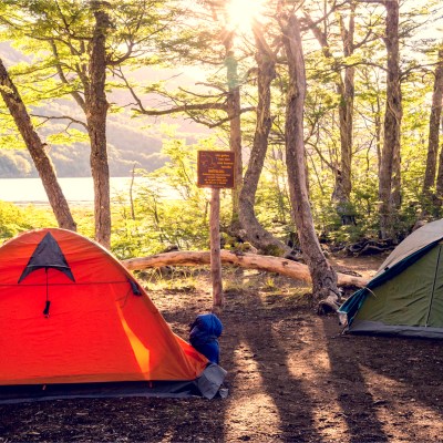 Two camping tents in forest